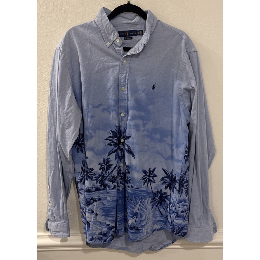 Polo Ralph Lauren Shirt XL Classic Fit Blue Tropical Scenic Button Up